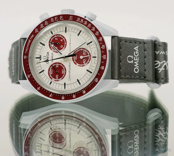 Swatch Omega, Mission to Pluto, Orologio da polso, Bioceramic MoonSwatch Collection, entro scatola originale.