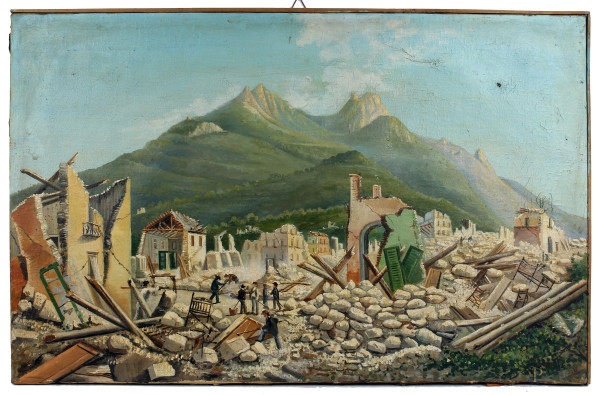 Il terremoto, olio su tela, cm 50x79, XX secolo, (restauri)
