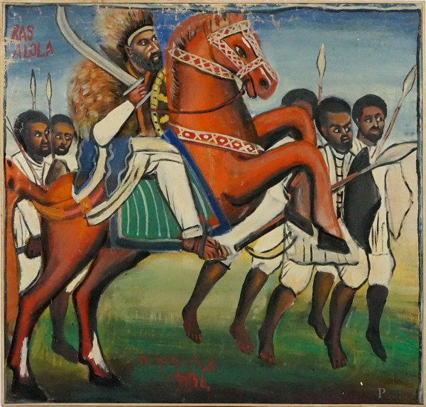 Ras Alula, olio su tela, cm 82x87, XX secolo, (difetti).