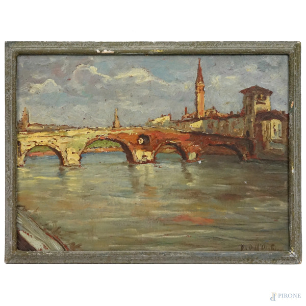 Veduta di Ponte sisto, olio su cartone, cm 24x33, firmato, entro cornice