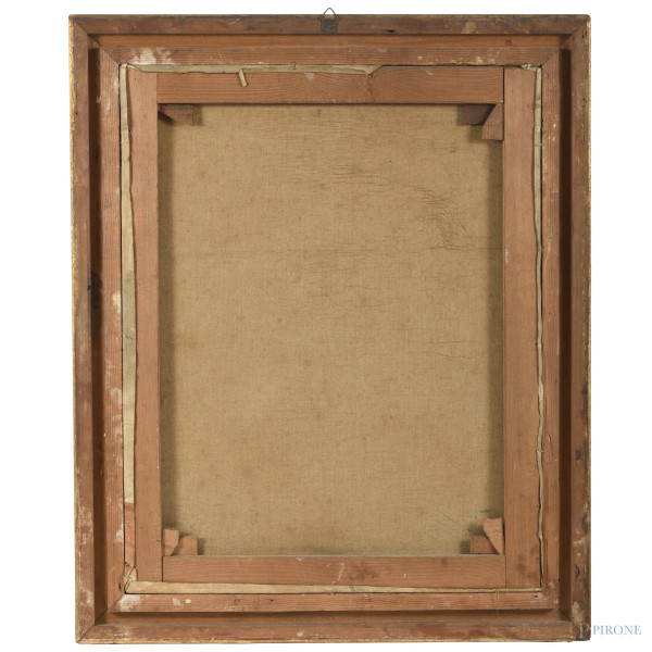 Coppia di dipinti raffiguranti vasi di fiori, olio su tela, misure massime cm 66,5x54, firmato in...