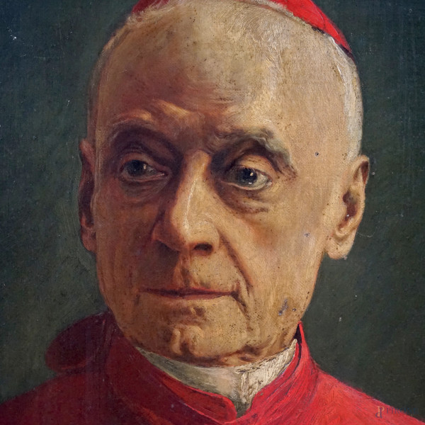 Scuola italiana del XIX secolo, Ritratto di Cardinale, cm 100,5x75, (difetti)
