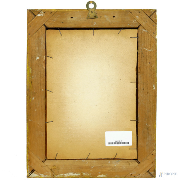 Anonimo, sec. XIX, bozzetto di testa virile con cappello, olio su tavoletta, cm 22x13, entro corn...