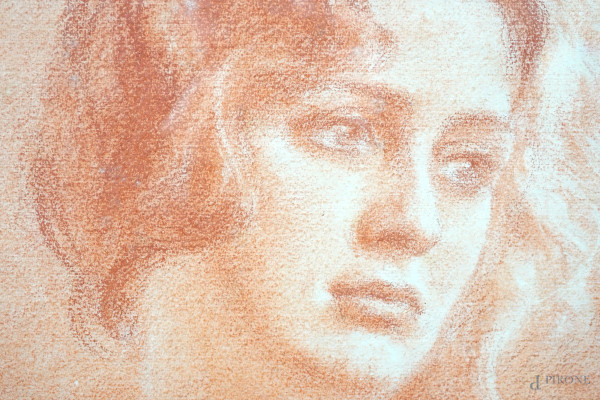 Ritratto femminile, sanguigna su carta, firmato, cm 90x65, entro cornice