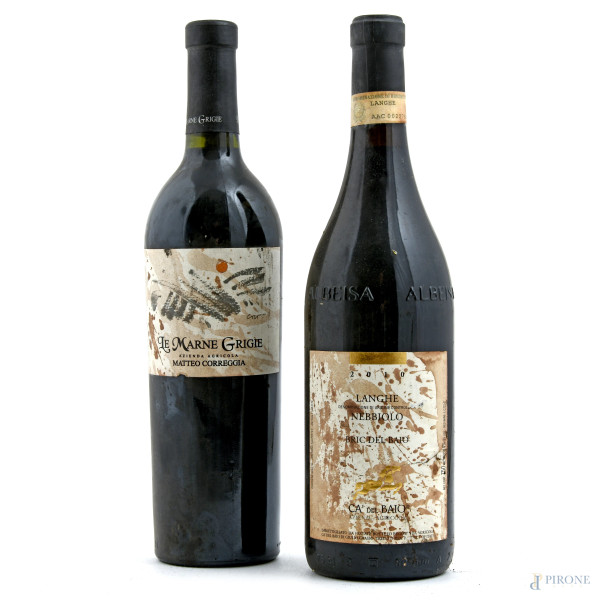 Lotto di due bottiglie di vino delle Langhe