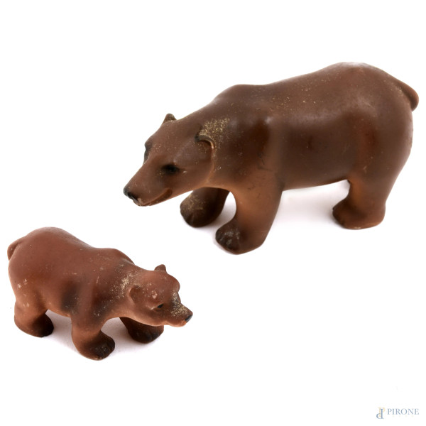 Coppia di orsetti in ceramica inglese, altezza massima cm 4