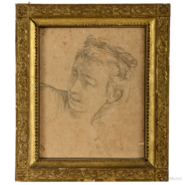 Studio di fanciulla, grafite su carta, XIX secolo, cm 20x16 entro cornice, (difetti)