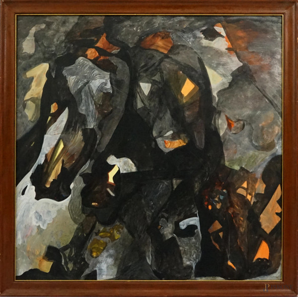 Artista del XX secolo, Astratto, olio su tela, cm 100,5x100, entro cornice