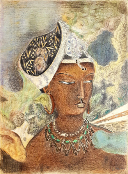 Ritratto di fanciulla indiana, pastelli su cartoncino, cm 19x27