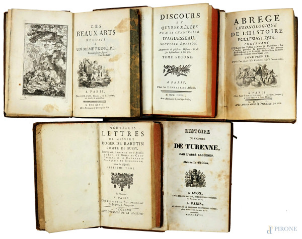 Lotto di cinque volumi del XVIII secolo, (difetti).