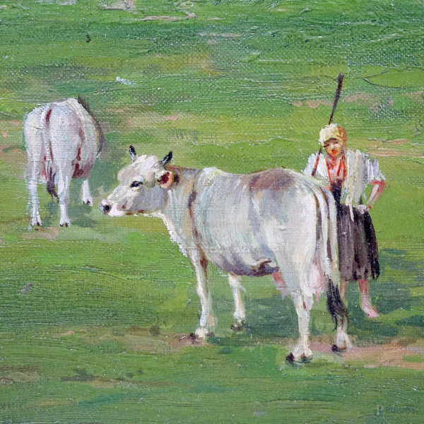 Torre salaria, olio su tela, firmato, cm 80x80, entro cornice