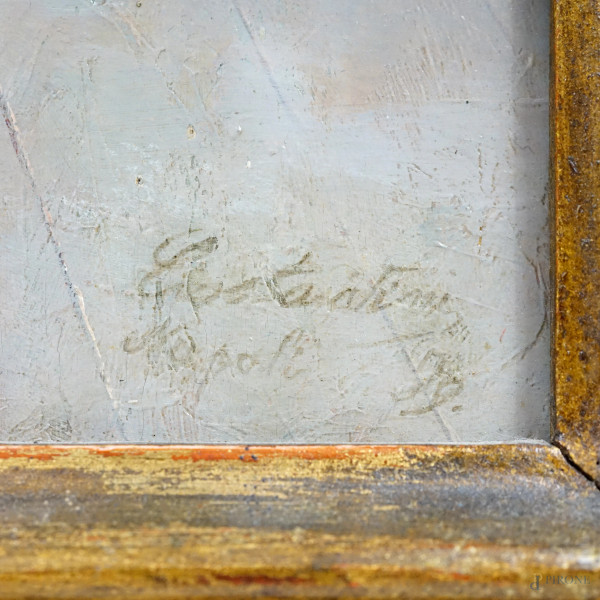 Il testimone, olio su tavola, firmato e datato in basso a destra Costantini / Napoli [18]79, cm 4...