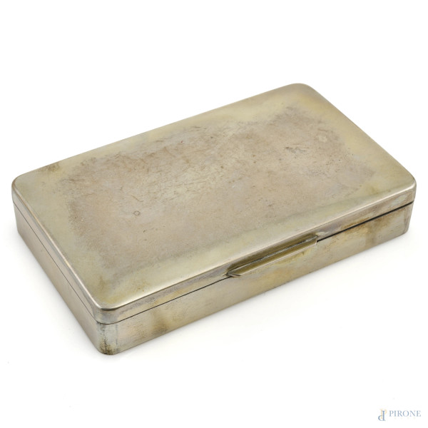 Scatola portasigari in legno rivestito in argento 800/000, cm 3,5x17x10, (segni di usura)