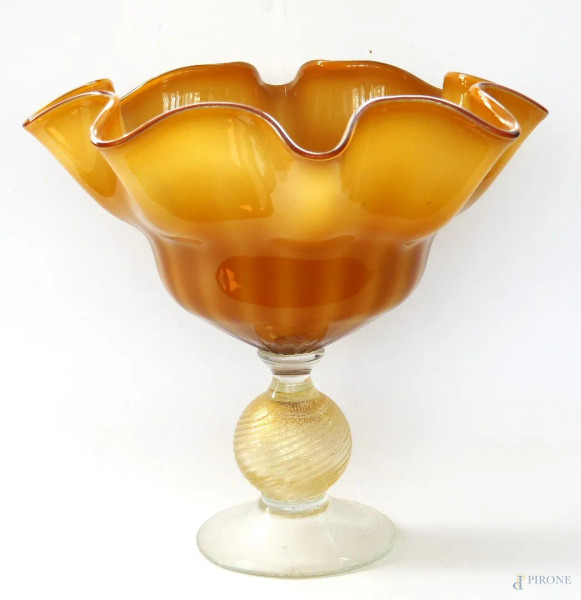 Raro vaso in vetro di Murano Arte Fontana, filigrana oro, anni '70, cm 41 x 42