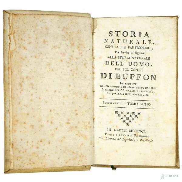 Storia naturale di De Buffon, 31 volumi, Napoli, 1787, (opera incompleta, mancanze).
