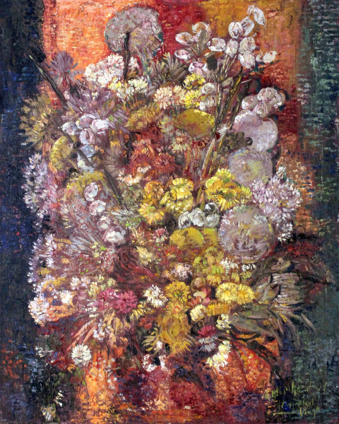 Natura morta, Vaso con fiori, olio su tela, cm 100x80, firmato e datato.
