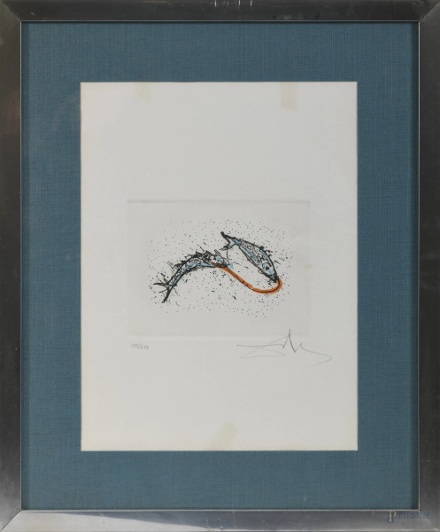 Lotto di cinque litografie di Salvador Dalì, misure massime cm 46x37 compreso passepartout, firma...