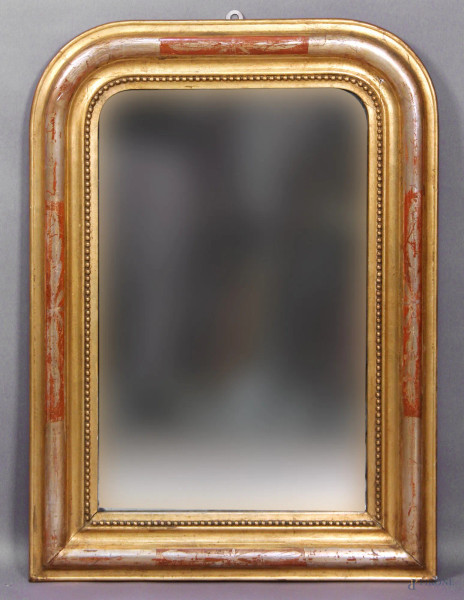 Specchiera di linea rettangolare di legno dorato, altezza 77x57 cm, Francia XIX sec.