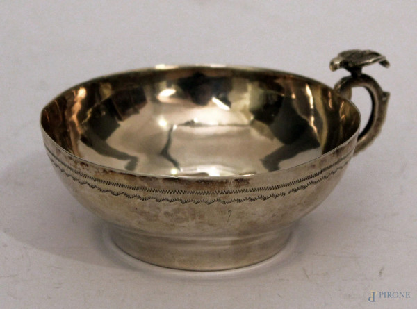 Tazzina in argento con manico sormontato da colomba,h.4,5 cm