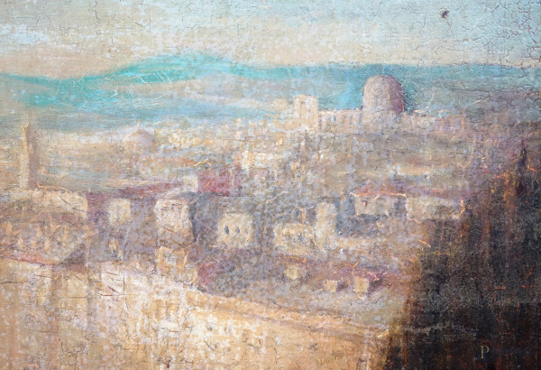 Pittore toscano del XIX secolo, Veduta di Firenze da Piazzale Michelangelo con concertino, olio s...