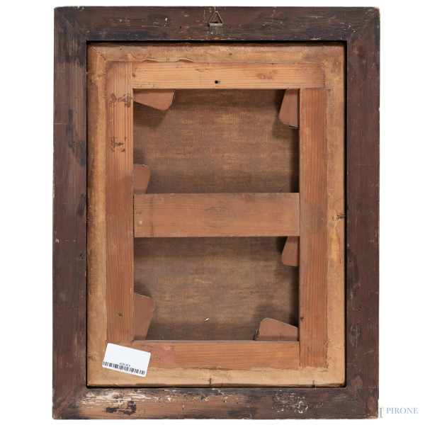 Figura virile con parrucca rossa, XVIII secolo, olio su tela, cm 45x33, entro cornice, (craquelur...