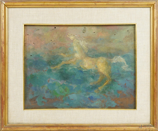 Cavallo, XX secolo, olio su tavola, cm 23,5x31,7, entro cornice