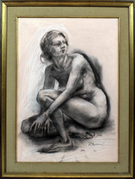 Pastello su carta raffigurante nudo di donna, firmato, cm 69x48, entro cornice