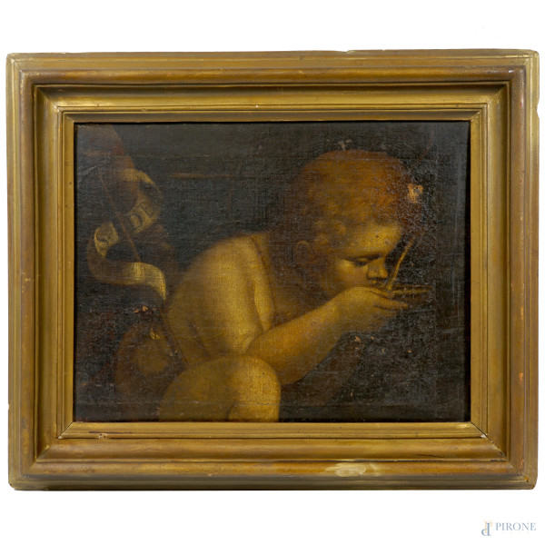 Scuola emiliana del XVIII secolo, San Giovanni Battista alla fonte, olio su tela, cm 35x46.5, entro cornice