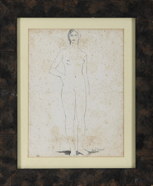 Assen Peikov (1908-1973), Nudo di donna, litografia esemplare P.A., cm 46x36 compreso passepartout entro cornice, firmata a grafite in basso a destra, (segni di piegatura, gore e tracce di umidità diffuse)