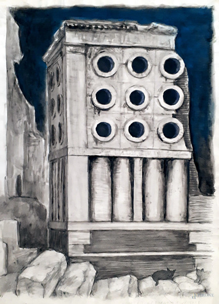 Artista del Novecento, Sepolcro di Eurisace a Porta Maggiore, tecnica mista su carta, cm 70x51