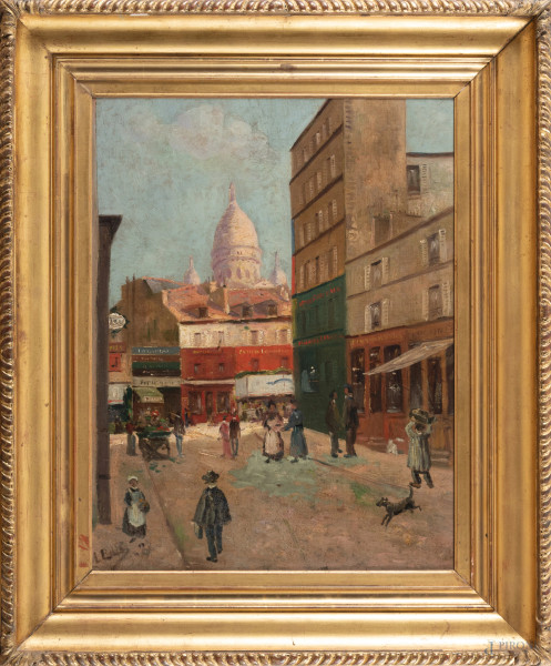 Veduta del Sacro Cuore, XX secolo, olio su tela, cm 56x46, firmato in basso a sinistra, entro cornice, (lievi segni di usura)