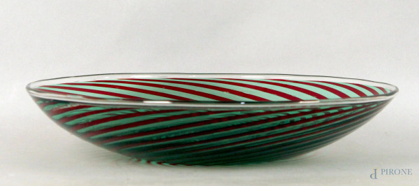 Piatto in vetro di murano a decoro di spirale, diametro 35,5 cm.