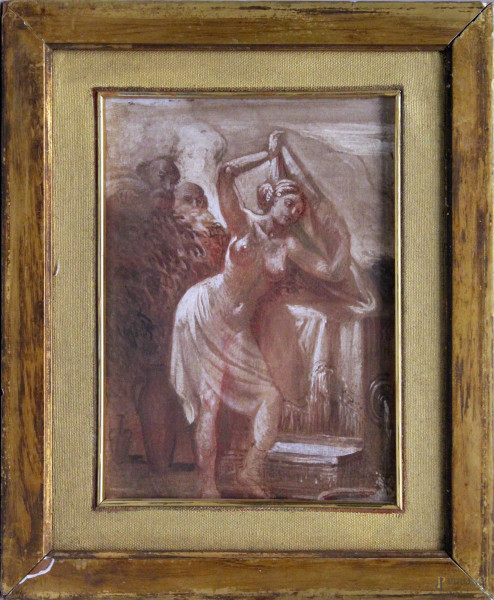 Susanna e i vecchioni, tecnica mista su cartoncino, cm 22x16, entro cornice.