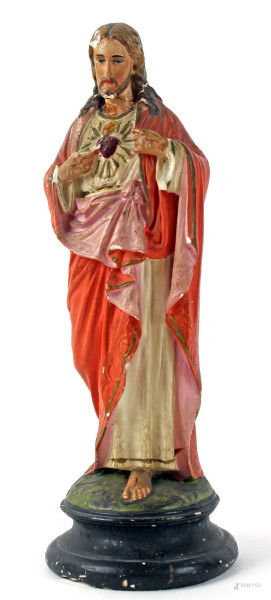 Sacro cuore di Gesù, scultura in polvere di marmo, cm h 32, XX secolo, (difetti e restauri)