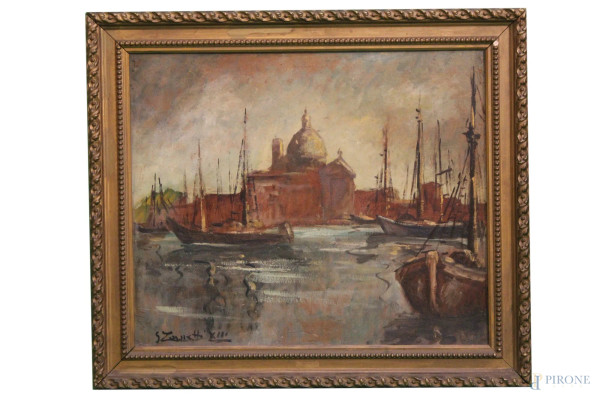 Zanetti, Scorcio di Venezia, olio su cartone, 50x60 cm, entro cornice.