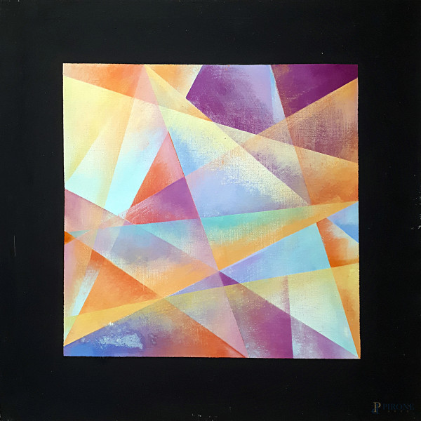 Artista del Novecento, Composizione futurista geometrica, olio su tela, cm 90x90