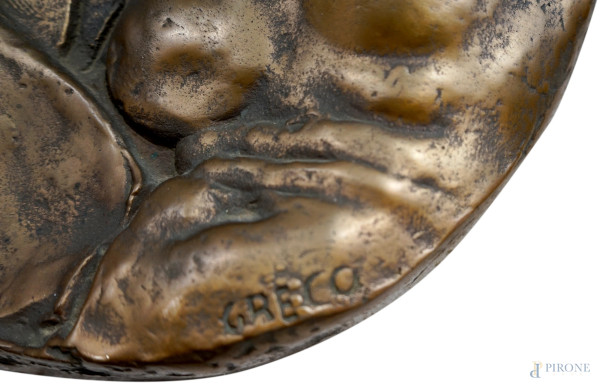 Emilio GRECO (1913-1995), La forza, medaglia in bronzo applicato su marmo, diametro placca cm 30....