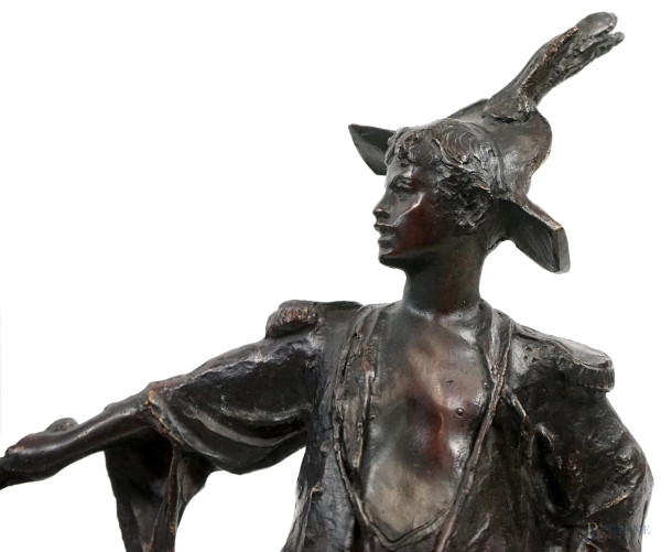 Festa di Piedigrotta, gruppo scultoreo in bronzo brunito, firmato De Matteis, base in marmo, cm h...