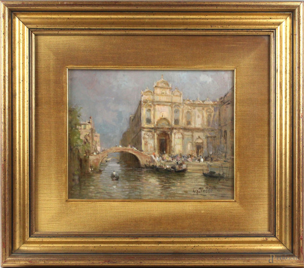 Scorcio di Venezia, olio su tavoletta, cm 24x31, firmato, entro cornice