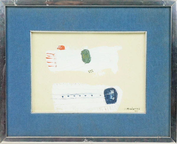 Fateh Moudarres - Senza titolo, tecnica mista su cartoncino, 1961, cm 16 x 23, entro cornice