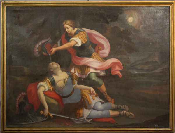 Tancredi e Clorinda, olio su tela, cm. 168x222, XVIII sec.