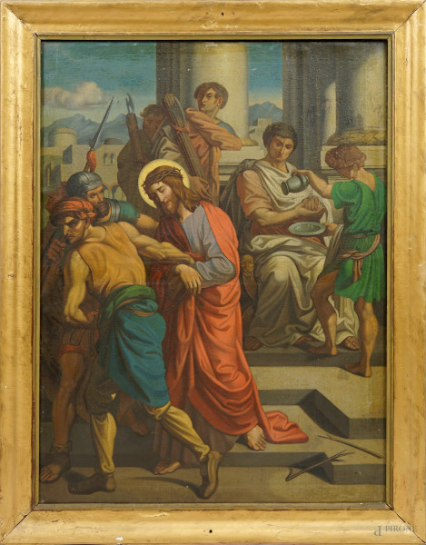 Gesù condannato a morte (Via Crucis I), XIX secolo, olio su tela, cm 94x71, entro cornice