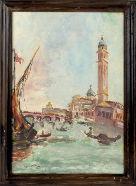 Scorcio di Venezia, acquarello su carta, cm. 48x34, firmato, entro cornice.