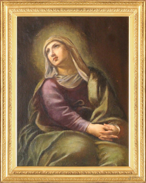  Scuola emiliana del XVII sec., Madonna, olio su tela, cm 60x46, entro cornice.