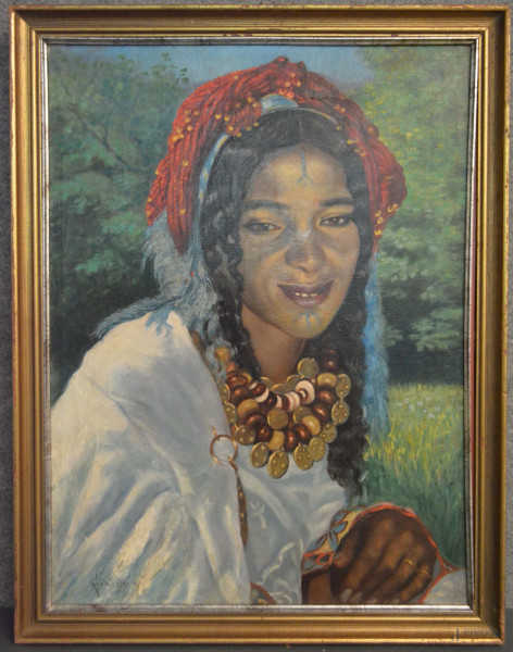 Donna africana, olio su tela 60x45 cm,entro cornice firmato