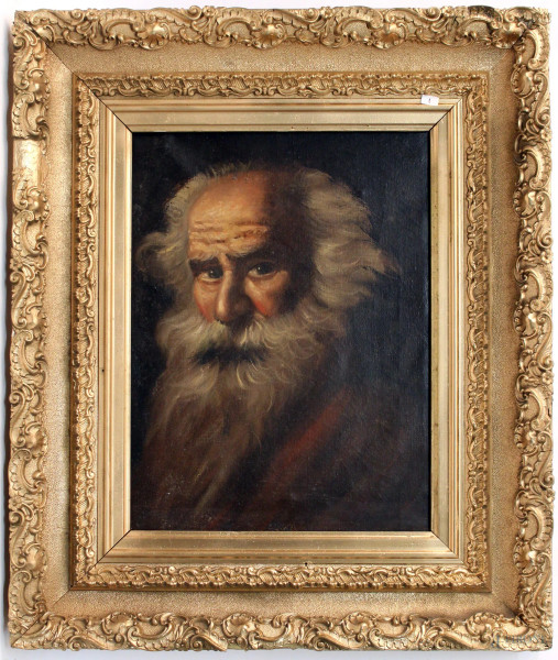 Ritratto d&#39;uomo con barba, olio su tela, cm 40x30, firmato, entro cornice.