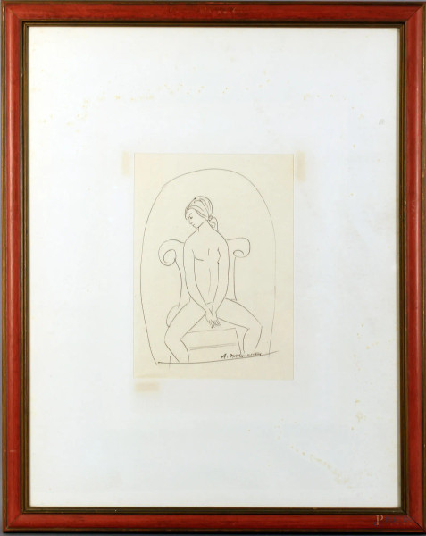 Antonello Marinucci - Nudo femminile, china su carta, cm. 27x19, entro cornice.