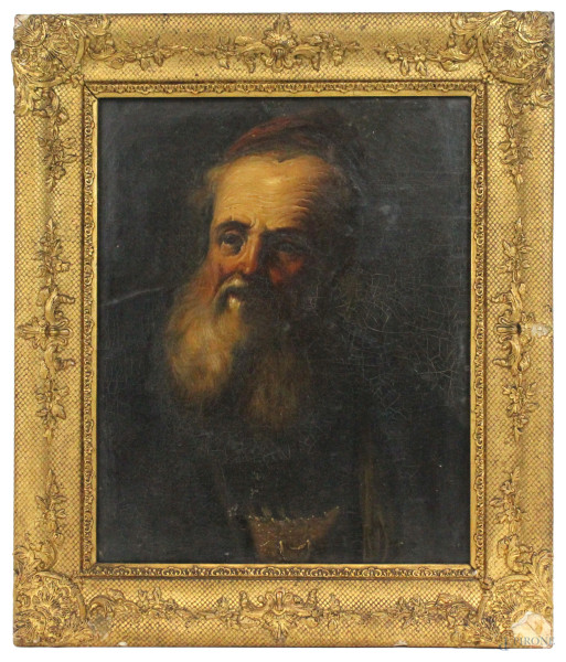 Ritratto d'uomo con barba, olio su tela, cm 30,5x25, XIX secolo, entro cornice.