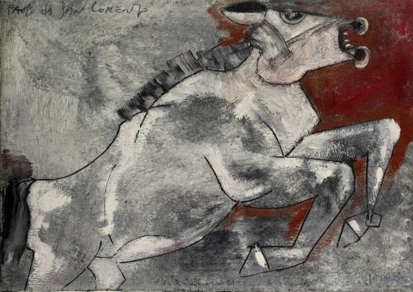 Paolo Da San Lorenzo - Toro, olio su tela, datato 1993, cm. 50x70.