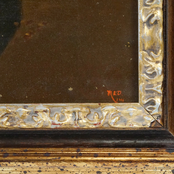 Verso sera nelle Paludi pontine, olio su tela, cm 48x84,5, siglato e datato "MRD 1916" in basso a...